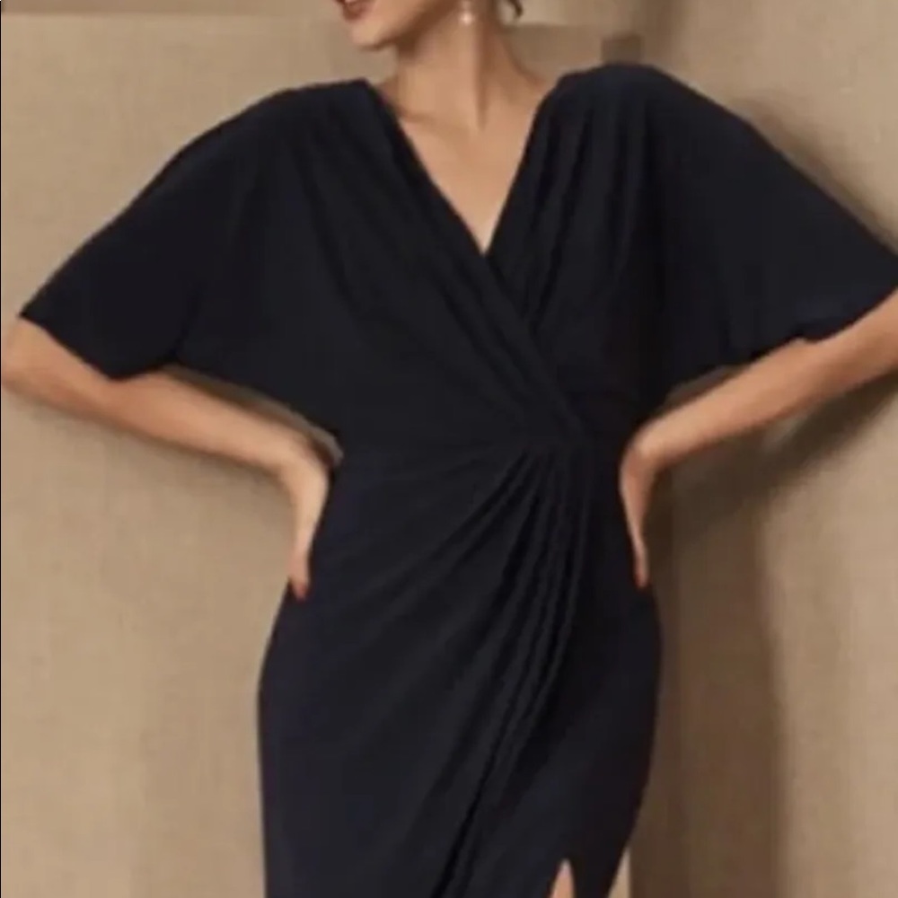 BHLDN Thorton Dress Maxi Gown Black Gathered Bodice Side Slit Pleating - Picture 2 of 6